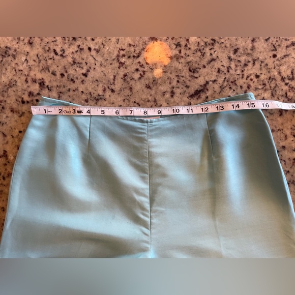 Women’s high-rise cropped Light Blue 100% raw silk trousers SZ 10 - Picture 4 of 8